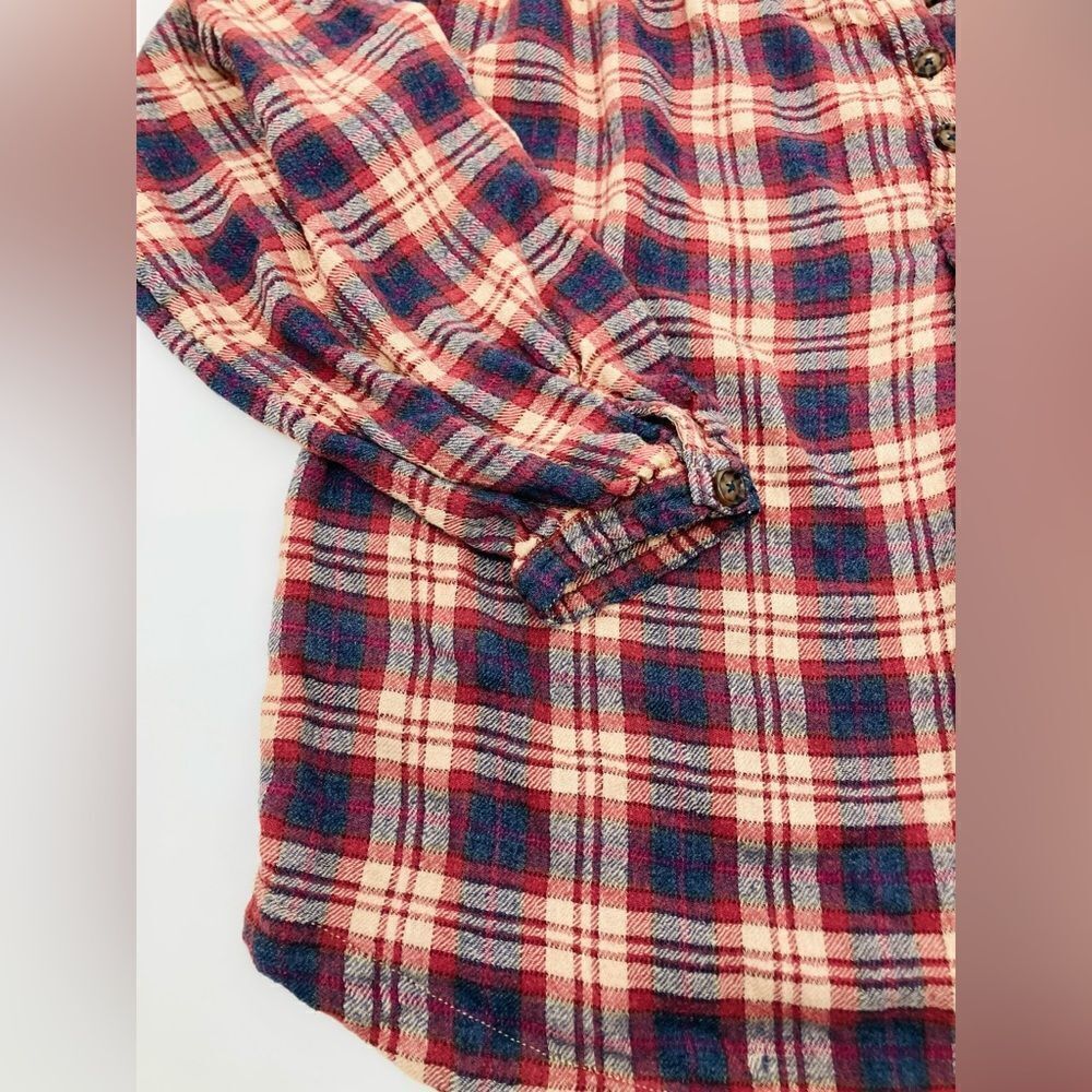 FREE PEOPLE | Northern Bound Plaid Shirt In Dark Red | size large - Picture 4 of 7